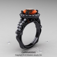 Caravaggio Italian 14K Black Gold 3.0 Ct Orange Sapphire Diamond Engagement Ring Wedding Ring R620-14KBGDOS