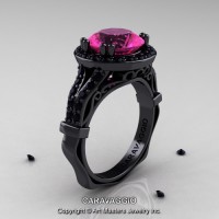 Caravaggio Italian 14K Black Gold 3.0 Ct Pink Sapphire Black Diamond Engagement Ring Wedding Ring R620-14KBGBDPS