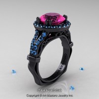 Caravaggio Italian 14K Black Gold 3.0 Ct Pink Sapphire Blue Topaz Engagement Ring Wedding Ring R620-14KMBGBTPS