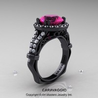 Caravaggio Italian 14K Black Gold 3.0 Ct Pink Sapphire Diamond Engagement Ring Wedding Ring R620-14KBGDPS
