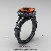 Caravaggio 14K Matte Black Gold 3.0 Ct Orange Sapphire Diamond Engagement Ring Wedding Ring R620-14KMBGDOS