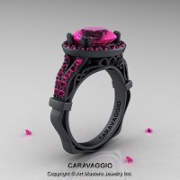 Caravaggio 14K Matte Black Gold 3.0 Ct Pink Sapphire Engagement Ring Wedding Ring R620-14KMBGPS
