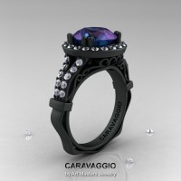 Caravaggio 14K Matte Black Gold 3.0 Ct Russian Alexandrite Diamond Wedding Ring Engagement Ring R620-14KMBGDAL