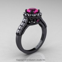 Caravaggio Italian 14K Black Gold 1.0 Ct Pink Sapphire Diamond Solitaire Engagement Ring R622-14KBGDPS