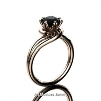 Classic 14K Rose Gold 1.0 Ct Black Diamond Designer Solitaire Ring R559-14KRGBD