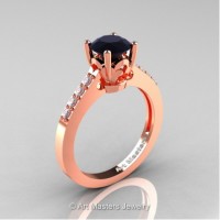 Classic French 14K Rose Gold 1.0 Ct Black and White Diamond Solitaire Ring R101-14RGDBD