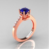 Classic French 14K Rose Gold 1.0 Ct Blue Sapphire Diamond Solitaire Ring R101-14RGDBS
