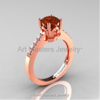 Classic French 14K Rose Gold 1.0 Ct Brown and White Diamond Solitaire Ring R101-14RGDBRD