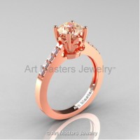 Classic French 14K Rose Gold 1.0 Ct Champagne and White Diamond Solitaire Ring R101-14RGDCHD