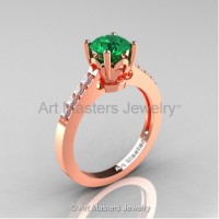 Classic French 14K Rose Gold 1.0 Ct Emerald Diamond Solitaire Ring R101-14RGDEM