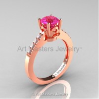 Classic French 14K Rose Gold 1.0 Ct Pink Sapphire Diamond Solitaire Ring R101-14RGDPS