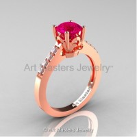 Classic French 14K Rose Gold 1.0 Ct Rose Ruby Diamond Solitaire Ring R101-14RGDRR