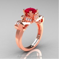 Classic 14K Rose Gold 1.0 Ct Ruby White Diamond Solitaire Engagement Ring R323-14KRGDR