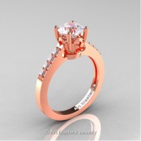 Classic French 14K Rose Gold 1.0 Ct White Sapphire Diamond Solitaire Ring R101-14RGDWS