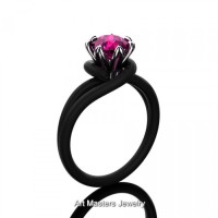 Classic 14K Two Tone Black Gold 1.0 Ct Pink Sapphire Designer Solitaire Ring R559-14KBWGPS
