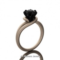 Classic 14K Two Tone Rose Gold 1.0 Ct Black Diamond Designer Solitaire Ring R559-14KRBGSBD