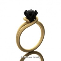 Classic 14K Two Tone Yellow Gold 1.0 Ct Black Diamond Designer Solitaire Ring R559-14KYBGSBD