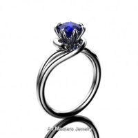 Classic 14K White Gold 1.0 Ct Blue Sapphire Designer Solitaire Ring R559-14KWGBS