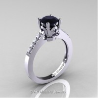 Classic French 14K White Gold 1.0 Ct Black and White Diamond Solitaire Ring R101-14WGDBD