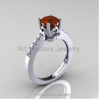 Classic French 14K White Gold 1.0 Ct Brown and White Diamond Solitaire Ring R101-14WGDBRD