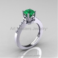 Classic French 14K White Gold 1.0 Ct Emerald Diamond Solitaire Ring R101-14WGDEM
