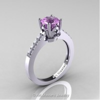 Classic French 14K White Gold 1.0 Ct Lilac Amethyst Diamond Solitaire Ring R101-14WGDLAM