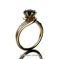 Classic 14K Yellow Gold 1.0 Ct Black Diamond Designer Solitaire Ring R559-14KYGBD