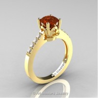 Classic French 14K Yellow Gold 1.0 Ct Brown and White Diamond Solitaire Ring R101-14YGDBRD