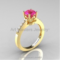 Classic French 14K Yellow Gold 1.0 Ct Pink Sapphire Diamond Solitaire Ring R101-14YGDPS