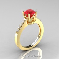 Classic French 14K Yellow Gold 1.0 Ct Ruby Diamond Solitaire Ring R101-14YGDR