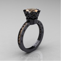Classic Armenian 14K Black Gold 1.0 Ct Champagne Diamond Solitaire Engagement Ring AR140-14KBGCHD