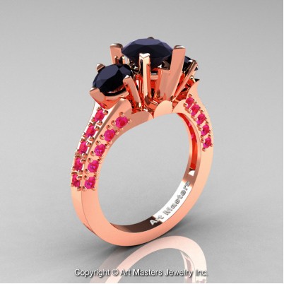 Classic-French-14K-Rose-Gold-Three-Stone-2-Ct-Black-Diamond-Pink-Sapphire-Solitaire-Wedding-Ring-R421-14KRGPSBD-P-402×402