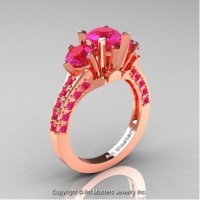 Classic French 14K Rose Gold Three Stone 2.0 Ct Pink Sapphire Solitaire Ring R421-14KRGPS