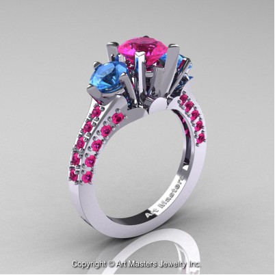 Classic-French-14K-White-Gold-Three-Stone-2-Ct-Pink-Sapphire-Blue-Topaz-Solitaire-Wedding-Ring-R421-14KWGBTPS-P-402×402
