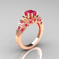 Classic French 14K Rose Gold 1.23 CT Princess Pink Sapphire Engagement Ring R216P-14KRGPS