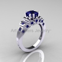 Classic French 10K White Gold 1.23 CT Princess Blue Sapphire Engagement Ring R216P-10KWGBS