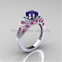 Classic French 10K White Gold 1.23 CT Princess Blue and Pink Sapphire Engagement Ring R216P-10KWGPSBS