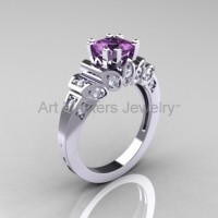 Classic French 10K White Gold 1.23 CT Lilac Amethyst Diamond Engagement Ring R216P-10KWGDLA