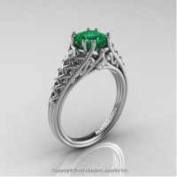 French 14K White Gold 1.0 Ct Princess Emerald Diamond Lace Engagement Ring Wedding Ring R175P-14KWGDEM