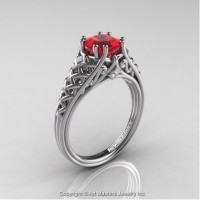 French 14K White Gold 1.0 Ct Princess Ruby Diamond Lace Engagement Ring Wedding Ring R175P-14KWGDR