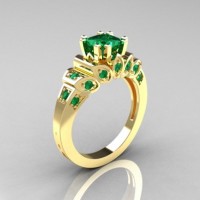 Classic French 10K Yellow Gold 1.23 CT Princess Emerald Engagement Ring R216P-10KYGEM