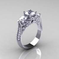Classic 14K White Gold Three Stone Cubic Zirconia Diamond Solitaire Ring R200-14KWGDCZ
