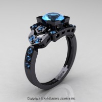 Classic 14K Black Gold 1.0 Ct Blue Topaz Engagement Ring Wedding Ring R510-14KBGBT