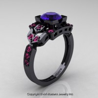 Classic 14K Black Gold 1.0 Ct Blue and Pink Sapphire Engagement Ring Wedding Ring R510-14KBGPSBS