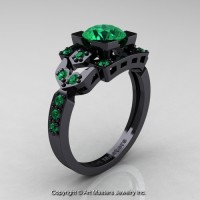 Classic 14K Black Gold 1.0 Ct Emerald Engagement Ring Wedding Ring R510-14KBGEM