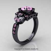 Classic 14K Black Gold 1.0 Ct Light Pink Sapphire Engagement Ring Wedding Ring R510-14KBGLPS