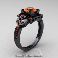 Classic 14K Black Gold 1.0 Ct Orange Sapphire Engagement Ring Wedding Ring R510-14KBGOS