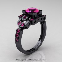 Classic 14K Black Gold 1.0 Ct Pink Sapphire Engagement Ring Wedding Ring R510-14KBGPS