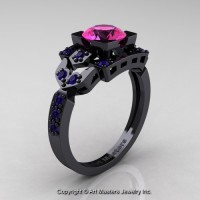Classic 14K Black Gold 1.0 Ct Pink and Blue Sapphire Engagement Ring Wedding Ring R510-14KBGBSPS