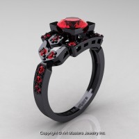 Classic 14K Black Gold 1.0 Ct Rubies Engagement Ring Wedding Ring R510-14KBGR